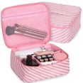 thumbnail image 5 of Portable Travel Makeup Cosmetic Toiletry Bag Organizer Case for Women, Pink and White Stripes, 5 of 7