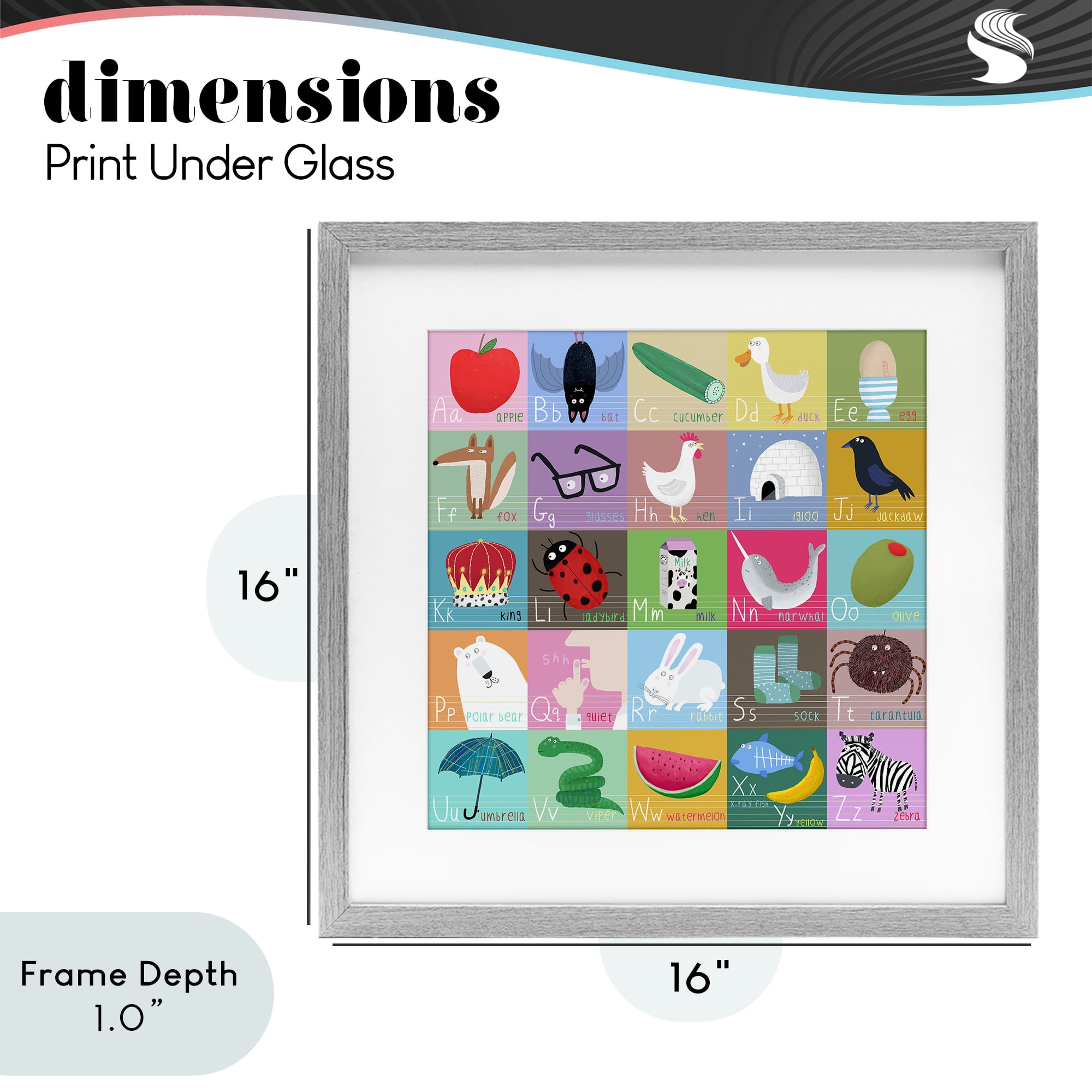 Stupell Industries Alphabet Learning First Words Gray Framed Print Under Glass, design by Carla Daly