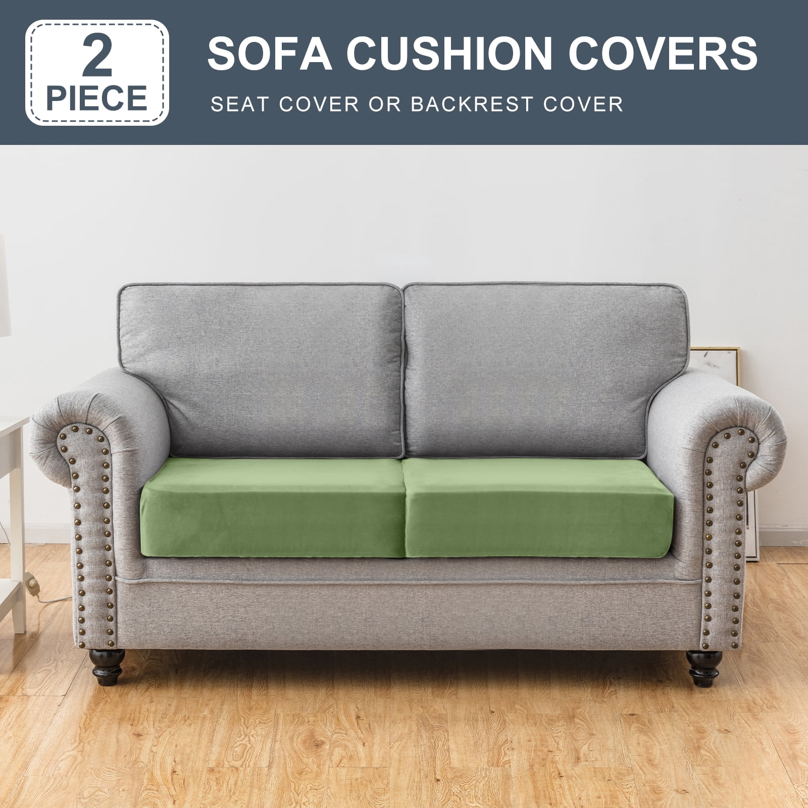 Sanmadrola Couch Covers Velvet Sofa Cushion Cover Stretch Machine Washable Universal Slipcover Furniture Protector for Couches Sectional Sofas, Avocado Green