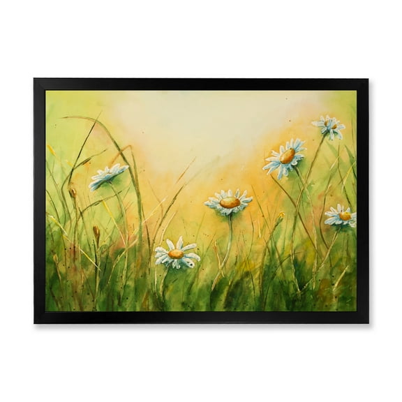 Designart 'Sunset Field With Herbs and Chamomiles' Traditional Framed Art Print