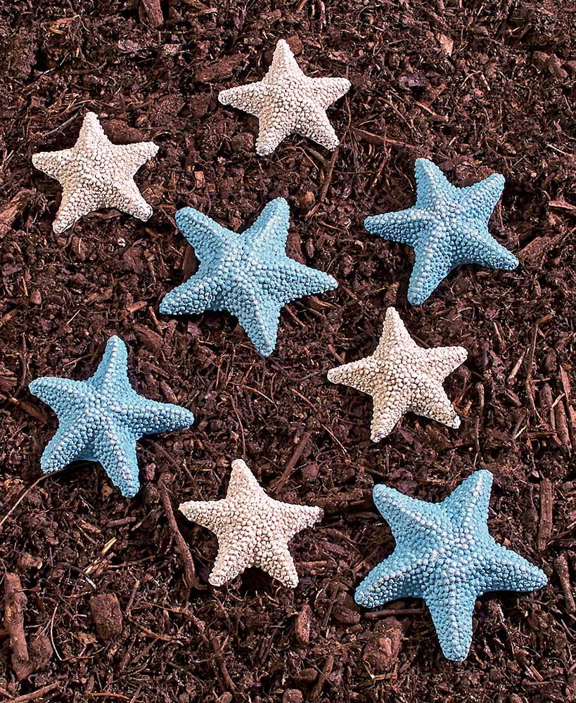 Seaside Starfish Stones for the Garden Set of 8 Blue & White Ceramic