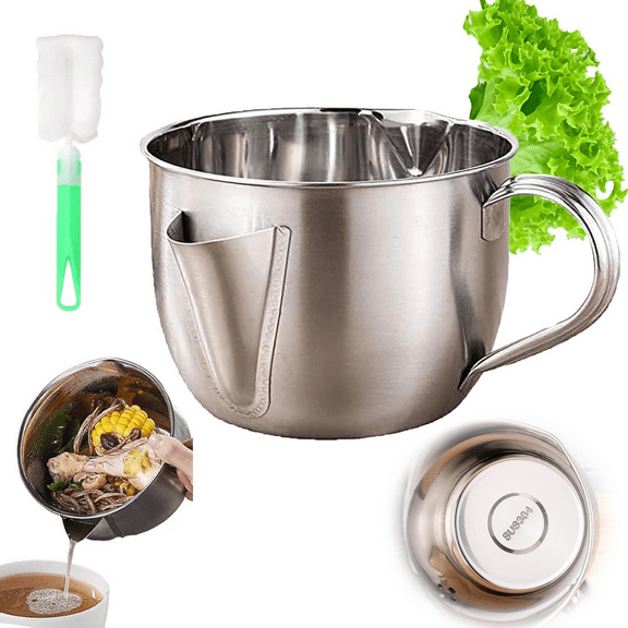 2026 New Fat Separator with Dual Spout Design, Stainless Steel Gravy & Soup Oil Separator Cup with Cool-Touch Handle for Cooking, Kitchen Gadgets, For Broth, Soup, Stew, Gravy Separator (No lid)