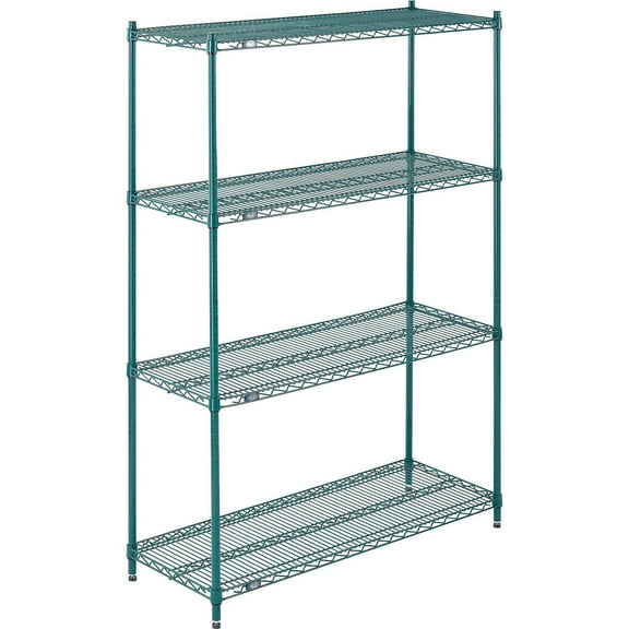 Nexel 4 Shelf Poly-Green Wire Shelving Unit Starter 48""W x 14""D x 74""H