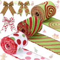 thumbnail image 2 of Selrti 5 Yards Christmas Wired Ribbon 2.48" Red Green Polka Dot/Stripe/Swirl Christmas Wrapping Ribbon for Xmas Tree Wreath Bow Gift Wrapping DIY Crafts, 2 of 8