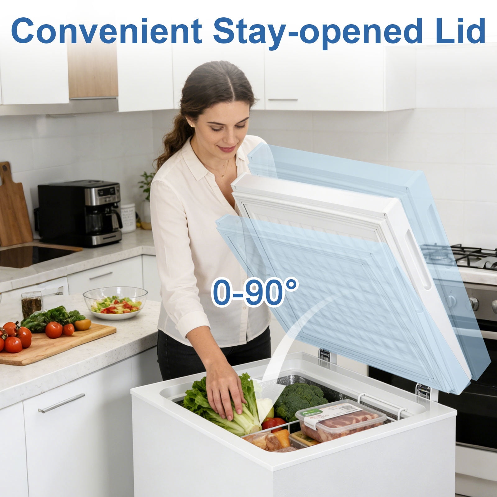 DIMEDEAL 3.2 Cu.Ft Chest Freezer, Compact Mini Deep Freezer with 7 Temp Settings & Removable Basket, Top Door Free-Standing Freezer for Home, Dorm, Garage, Office, Apartment & Basement