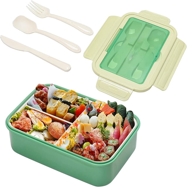 Fiambrera infantil con 3 compartimentos, Bento Box Adult 1400 ml Fiambrera para adultos y niños, Apta para microondas y lavavajillas Azul
