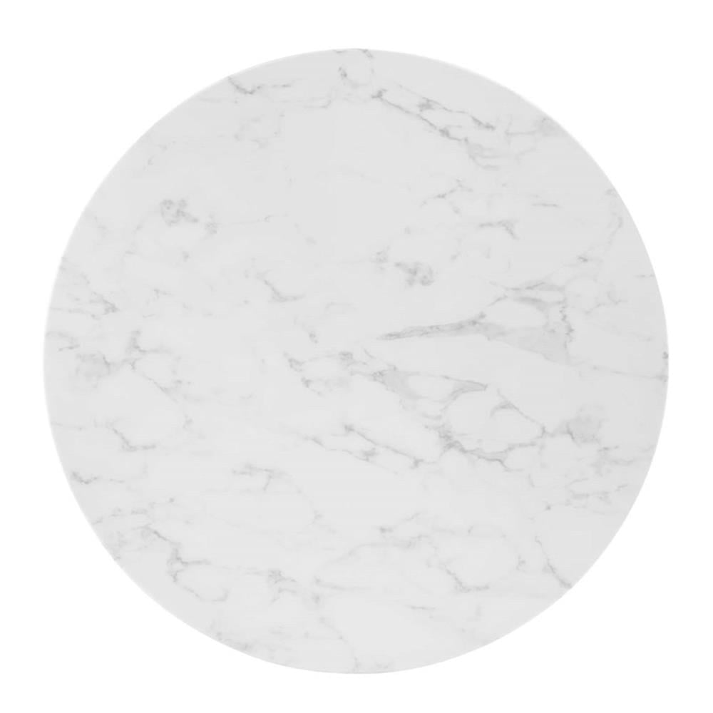 Modway Zinque 35.5" Round Wood & Artificial Marble Dining Table in White/Gold
