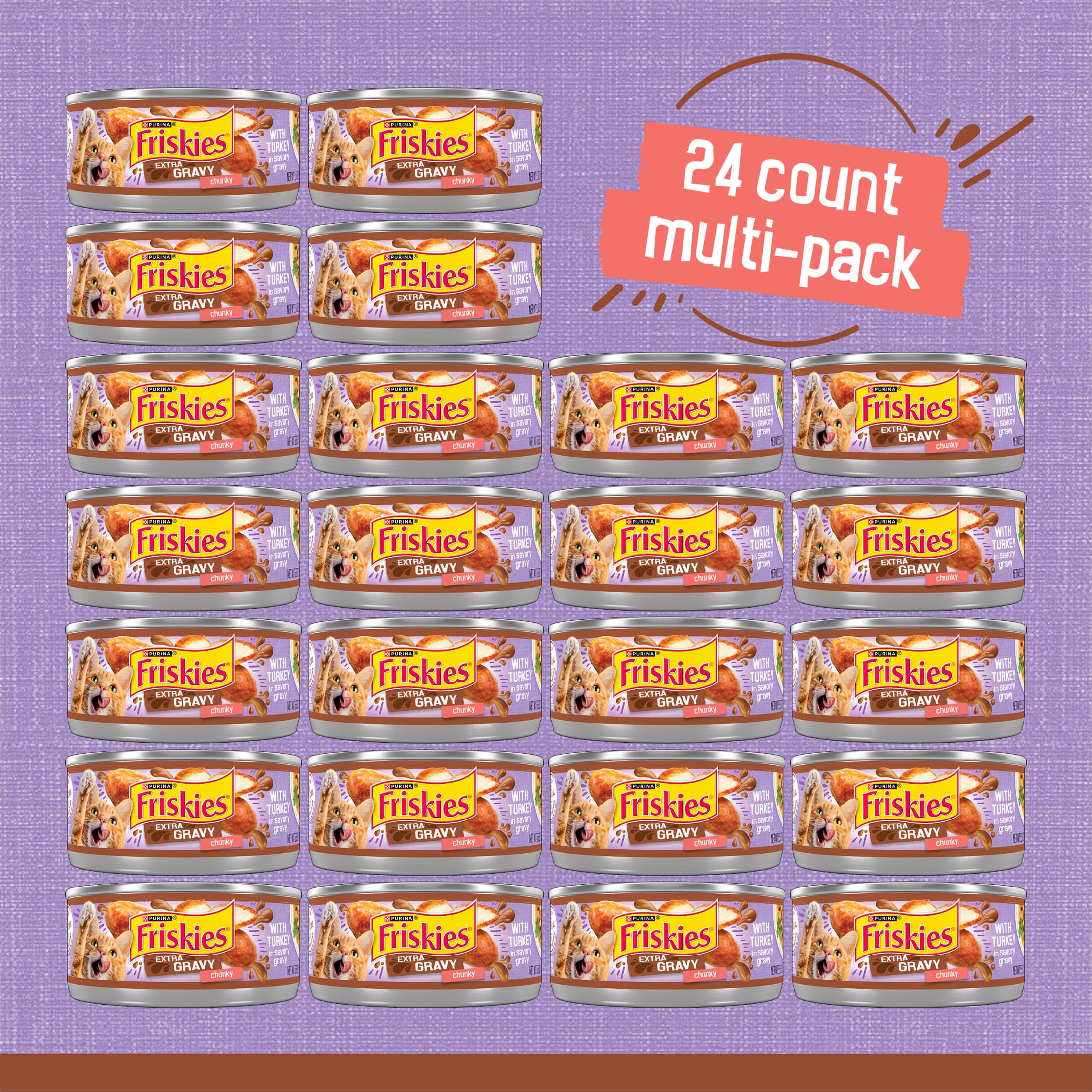 Purina Friskies Extra Chunky Gravy, Soft Turkey, Wet Cat Food, 5.5 oz Cans, 24 Pack