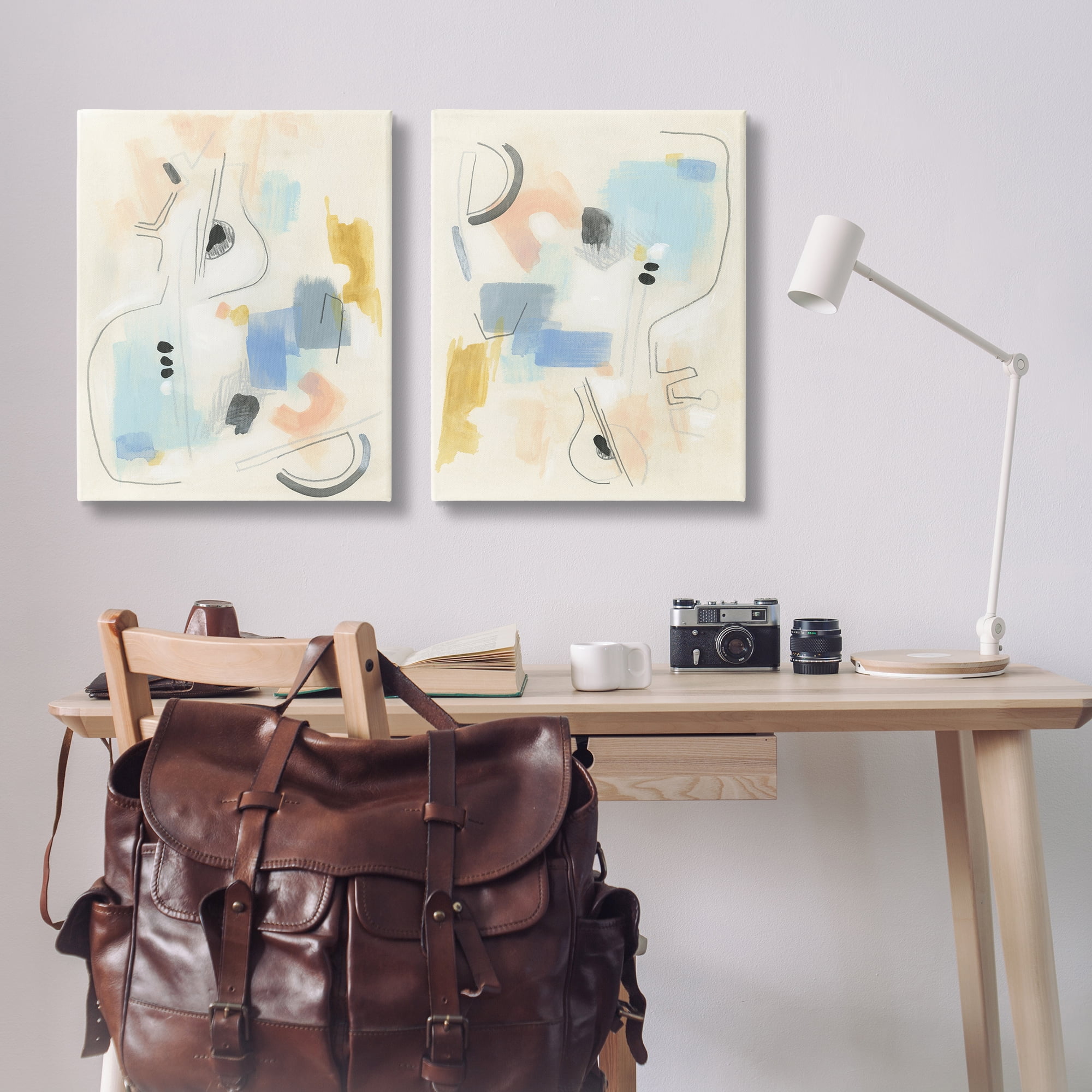 Stupell Industries Pastel Shapes Lines Patches Abstract Painting Wrapped Canvas Art Print Wall Art, 24 x 30, Set of 2