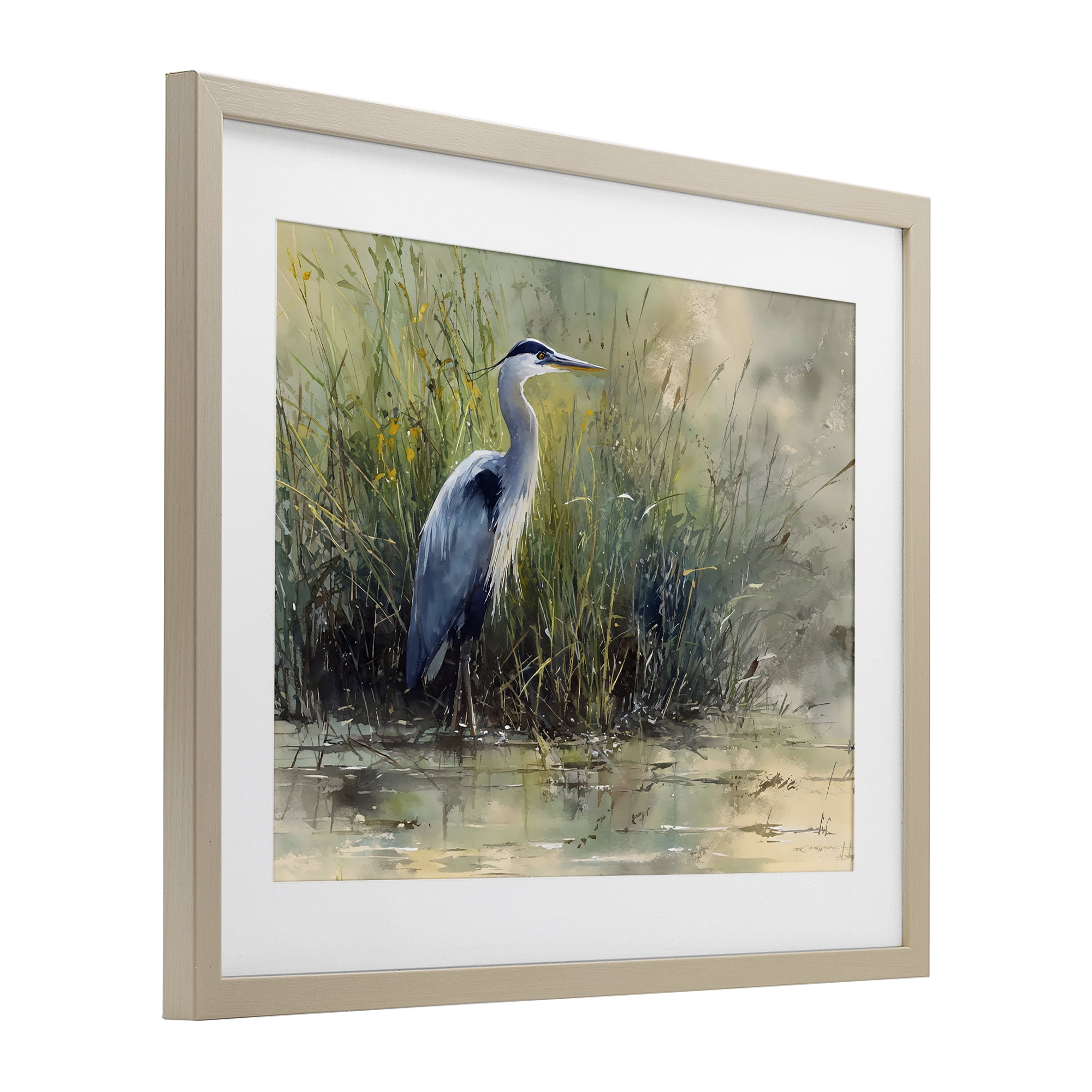 Stupell Industries Heron In The Grass Birch Framed Print Under Glass, design by Franklyn Gregory