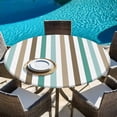 thumbnail image 6 of Brown Stripe Round Tablecloth, Fitted Table Cover with Elastic for 55"-60" Round Tables, Ombre Geometric Teal Green Vertical Striped Table Cloth Outdoor Indoor Dinning Party Waterproof Tablecloths, 6 of 7