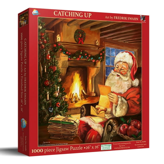 SunsOut Catching Up Christmas - Santa Claus 1000 pc Jigsaw Puzzle by Artist: Fredik Swann - Finished Size 26" x 26" - MPN# 60682
