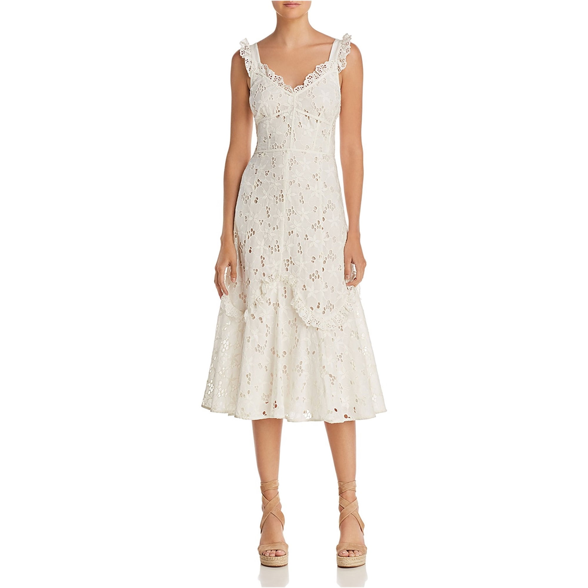 Rebecca Taylor Rebecca Taylor Womens Eyelet Midi Dress, White, 6