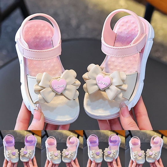 Viluyesy Girls' Soft-Sole Summer Sandals with Bow Detail Non-Slip Casual Outdoor Sandals for Kids Purple Size 8