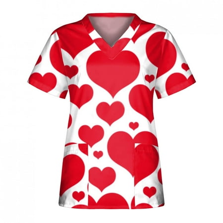 

Women s Scrubs Tops Funny Print Workwear Shirts with Pocket V-Neck Sleeve TShirt Working Uniform