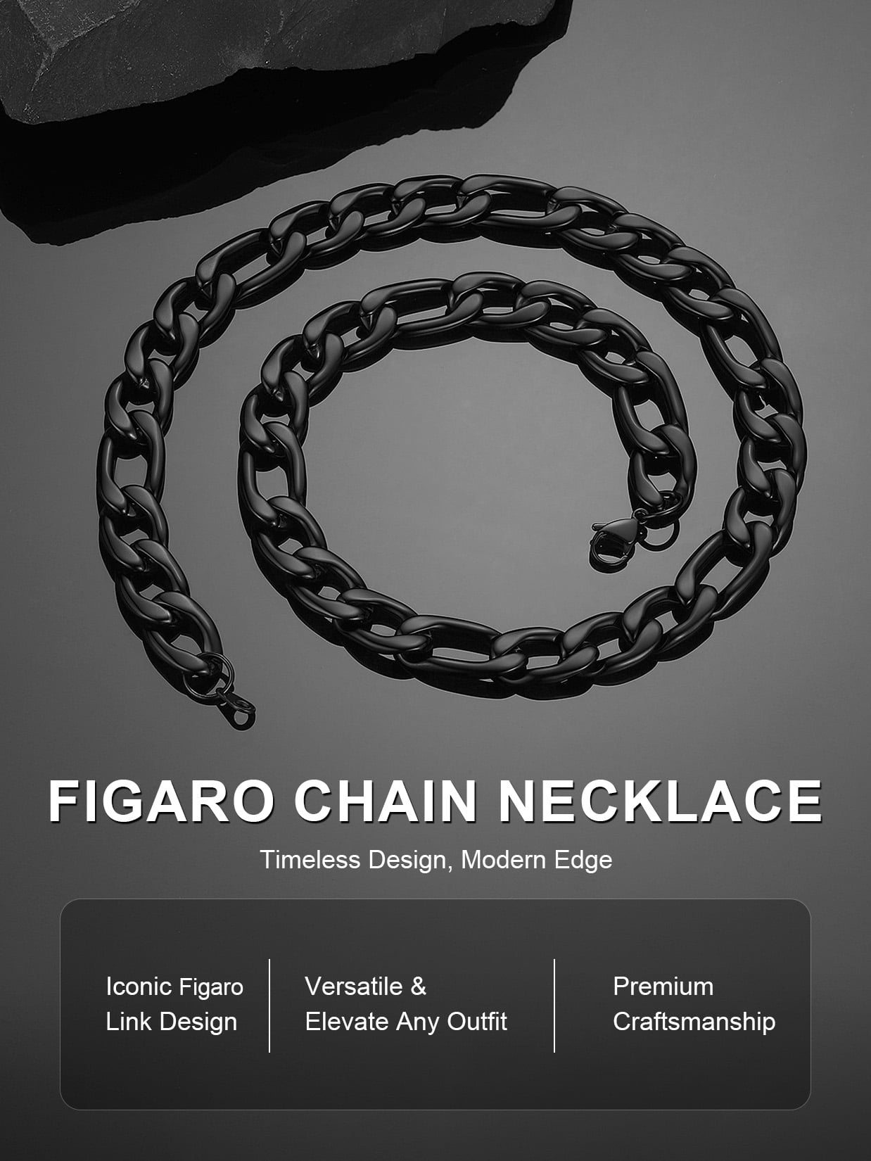 ChainsProMax Men 12mm Figaro Chain Necklace 316L Stainless Steel Black Necklace Jewelry Gift for Men Women Fathers Mothers Day