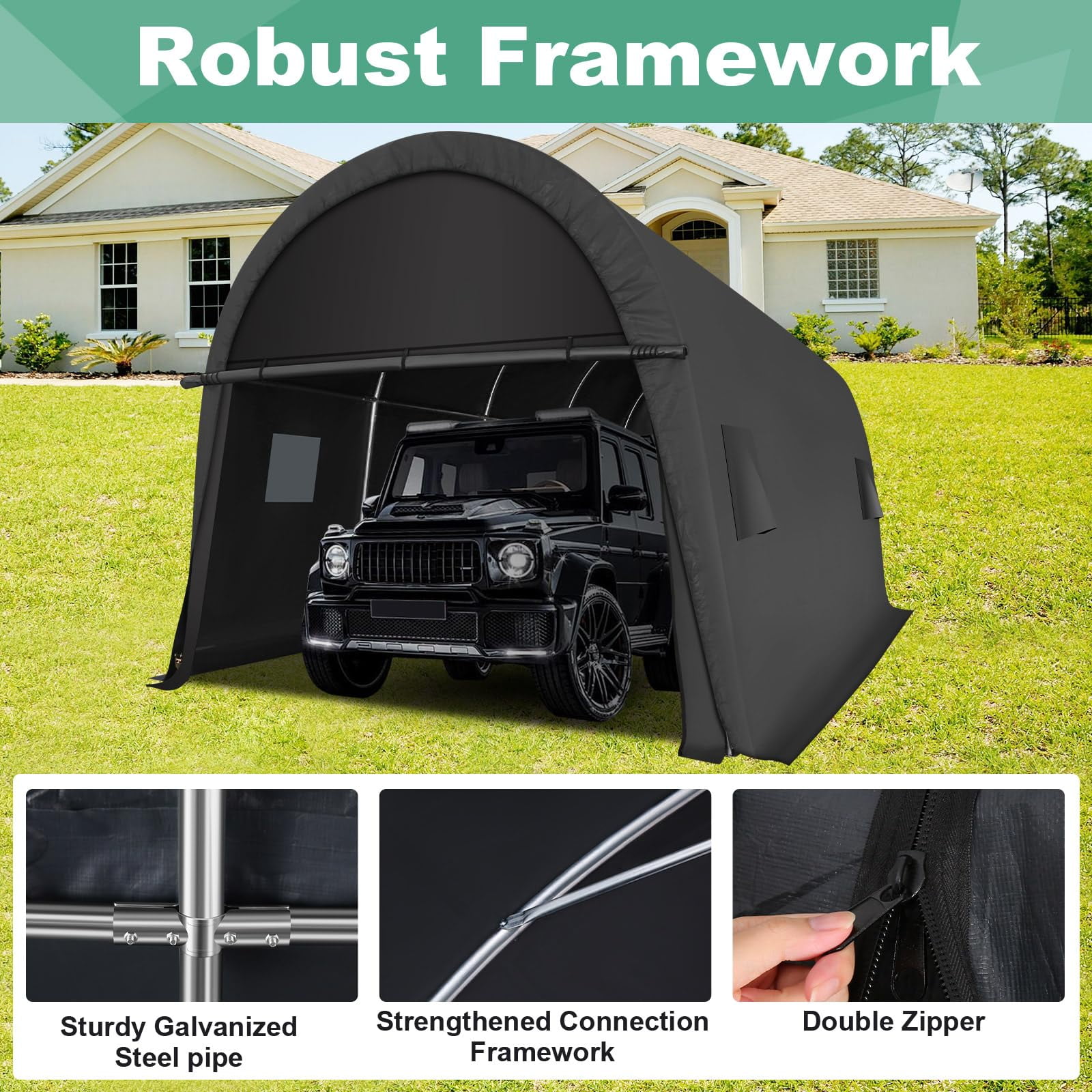 SANOPY 10x15 Carport Heavy Duty Portable Garage Car Port Canopy Tent with All-Steel Metal Frame & Vents, Round Style Outdoor Storage Shed for Car, Truck, Boat, Patio Furniture Anti-Snow Waterproof
