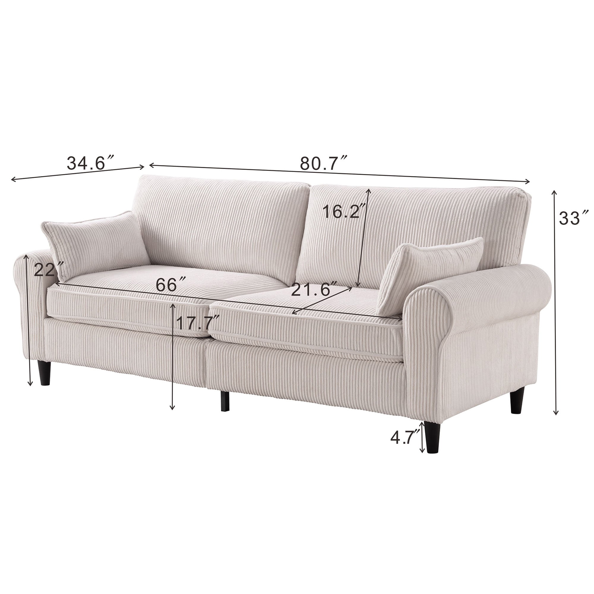 Lunale 80" Oversized Loveseat Sofa, Modern 2-Seater Cloud Couch for Living Room, White Corduroy