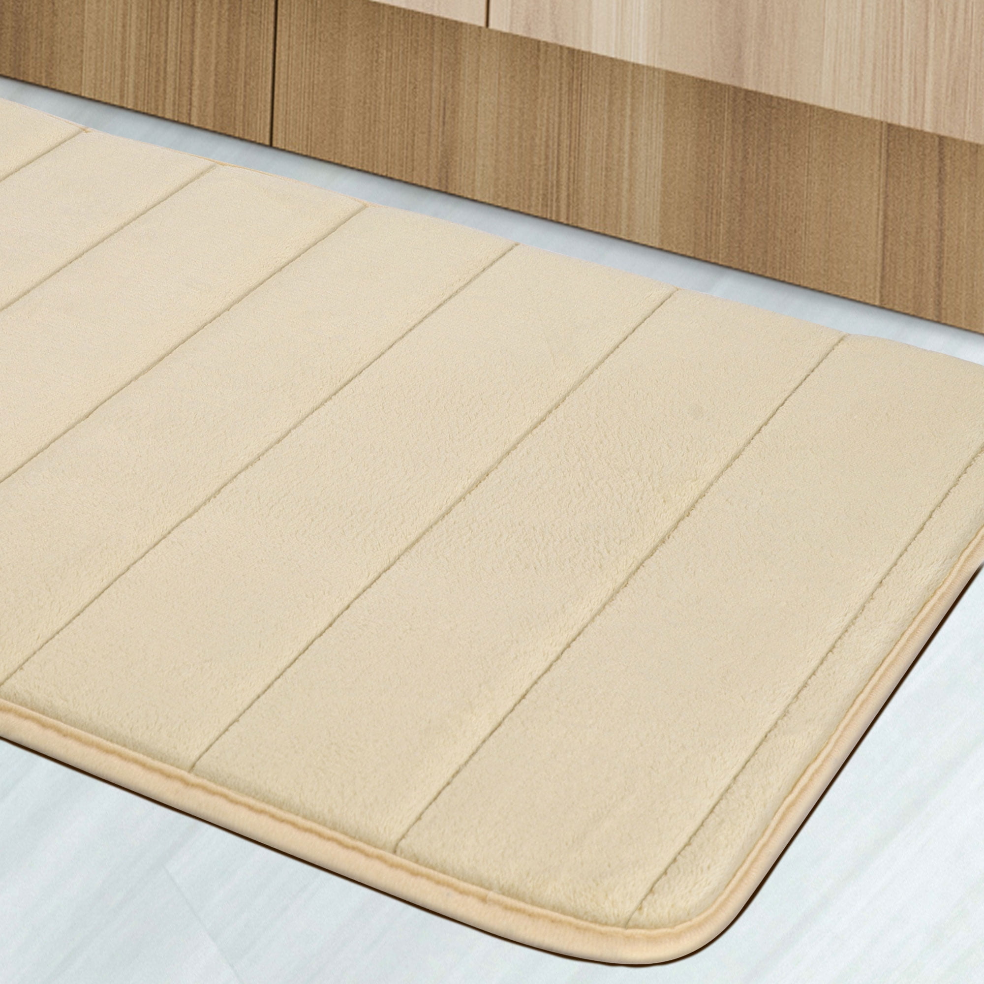 REGALWOVEN 2Pcs Memory Foam Bath Mat Non Skid Velvet Absorb Water Bath Rug  for Bathroom Kitchen Soft Carpet Beige