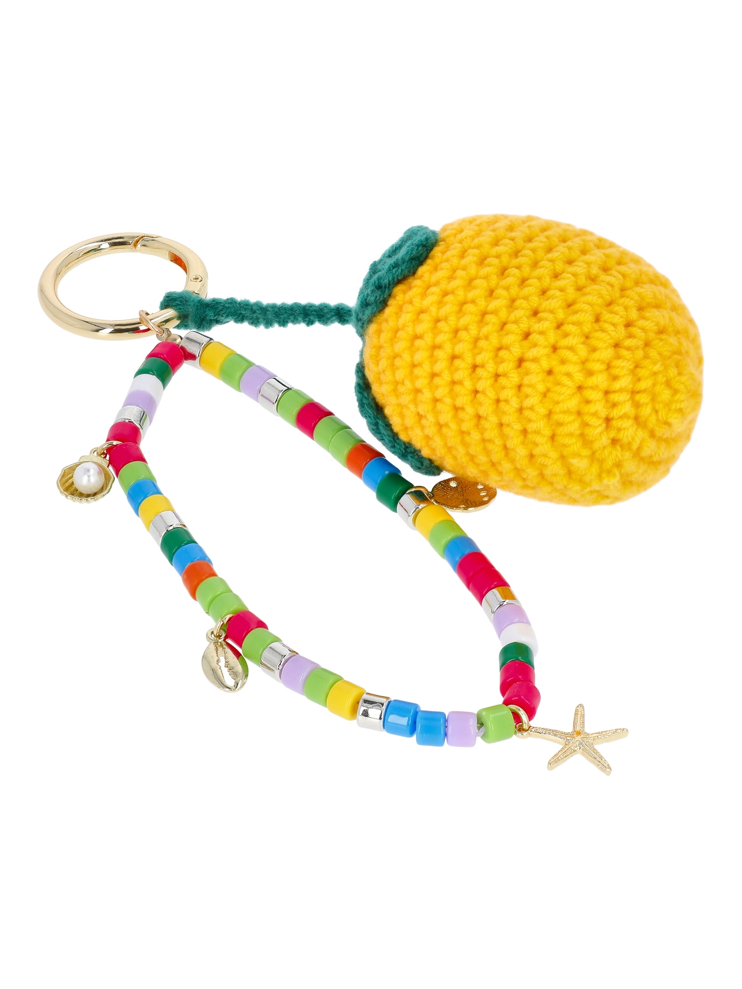 No Boundaries Women's Festival Bag Charm, Yellow Crochet Lemon & Beads