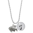 thumbnail image 1 of Delight Jewelry Silvertone Antiqued Fish Silvertone Script Initial Disc - T - Charm Necklace, 20"+3", 1 of 4