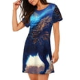 thumbnail image 2 of Vsdgher Motif Loup Bleu au Clair de Lune Chemise de Nuit à Manches Courtes Col Rond Mignonne Robe de Nuit Confortable, 2 of 6