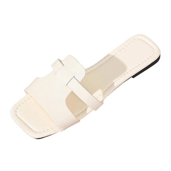 KIJBLAE Women's Wrap Cross Strap Single Band Flat Sandals, Wide Width Open Toe Non Slip Casual Beach Slippers for Summer Beige 36