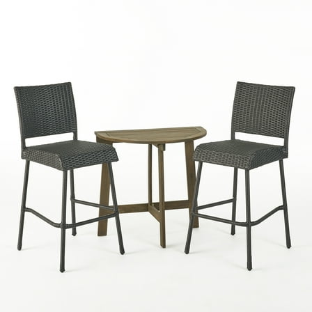 Noble House Meadow 3 Piece Half-Round Wooden Patio Bar Set in Gray