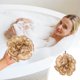 thumbnail image 1 of Esponja de baño Loofah 2 tonos, suave, suave, sin esparzar, de 5,9 pulgadas de gran tamaño de cuerpo de lujo, espuma alta con lazos colgantes, secado rápido, fácil de limpiar, amigable para piel, 1 of 8