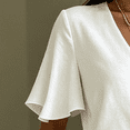thumbnail image 4 of Morttic Women's Solid Color V-Neck Short Sleeve Laced Waist Ruffle Hem With Pockets Loose Fit Summer Beach Jumpsuit White，S, 4 of 6