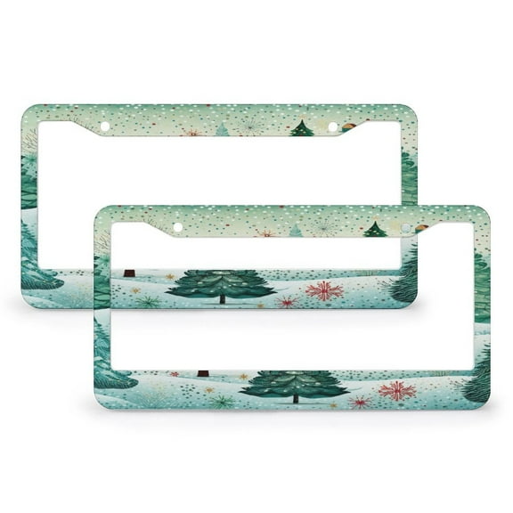 Christmas Trees License Plate Cover 2 Pack Rustic Country Holiday Car Front License Plate Frame for Women 2 Holes Aluminum License Plate Frame