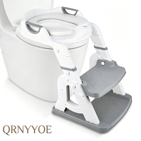 QRNYYOE Potty Training Seat 2-in-1 with 2 Step Ladder, Foldable and Adjustable Height Toddler Toilet Step Stool