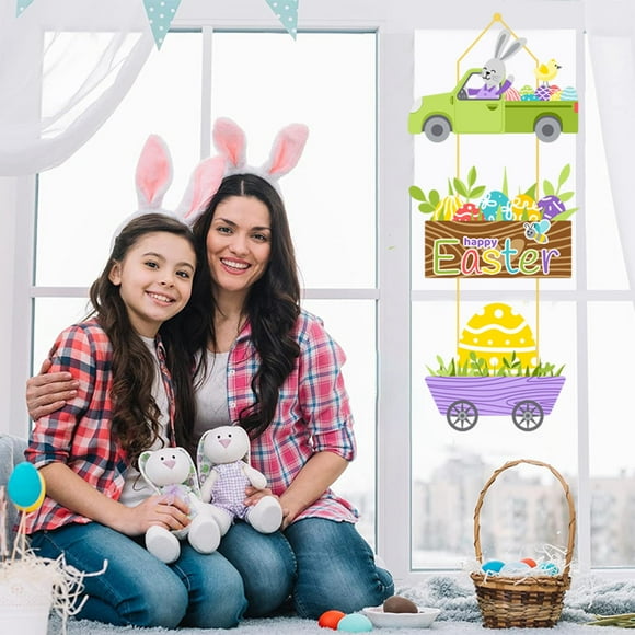 BAOPAI Easter Paper Door Hanging Decorations - Set of 3 Festive Spring Chicken and Bunny Designs for Home Party Wall Decor - Brings Happiness to Your Easter Celebration