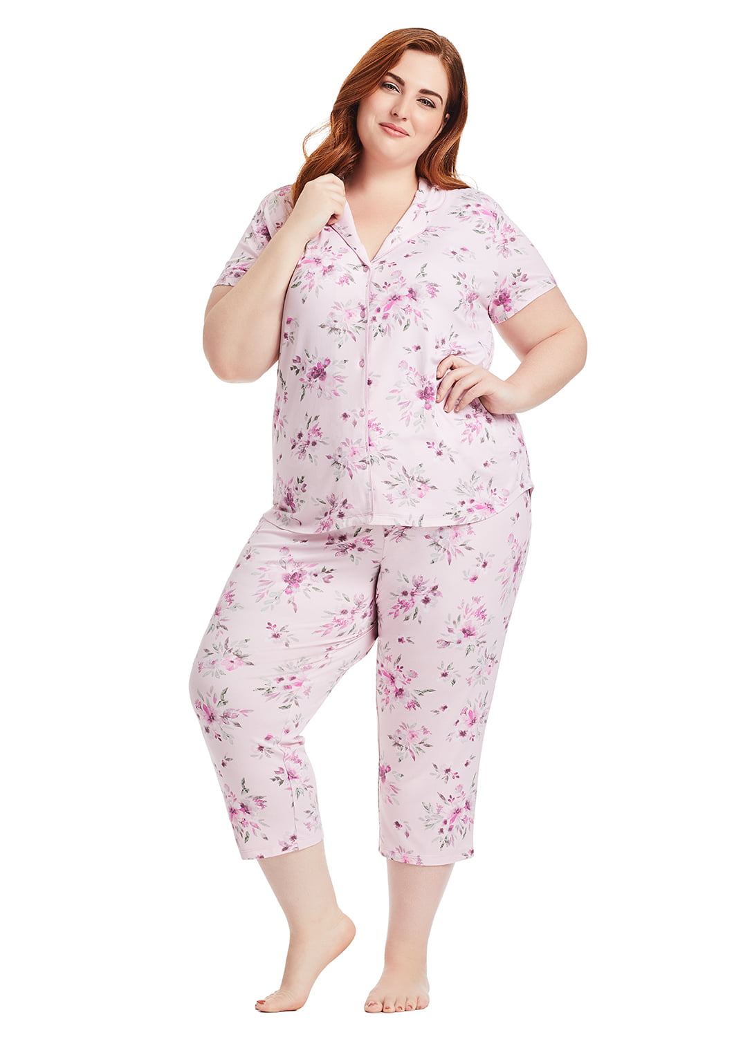 Women's 2 Piece Pajama Sleep Set, Contrast Piping, Polyester Blend ...