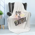 thumbnail image 4 of Saying Soft Flannel Fleece Throw Blanket, Handwritten Font of Life is Saying Silhouette Floral Petals Background, Cozy Plush for Indoor and Outdoor Use, 50" x 70", Multicolor, by Ambesonne, 4 of 5