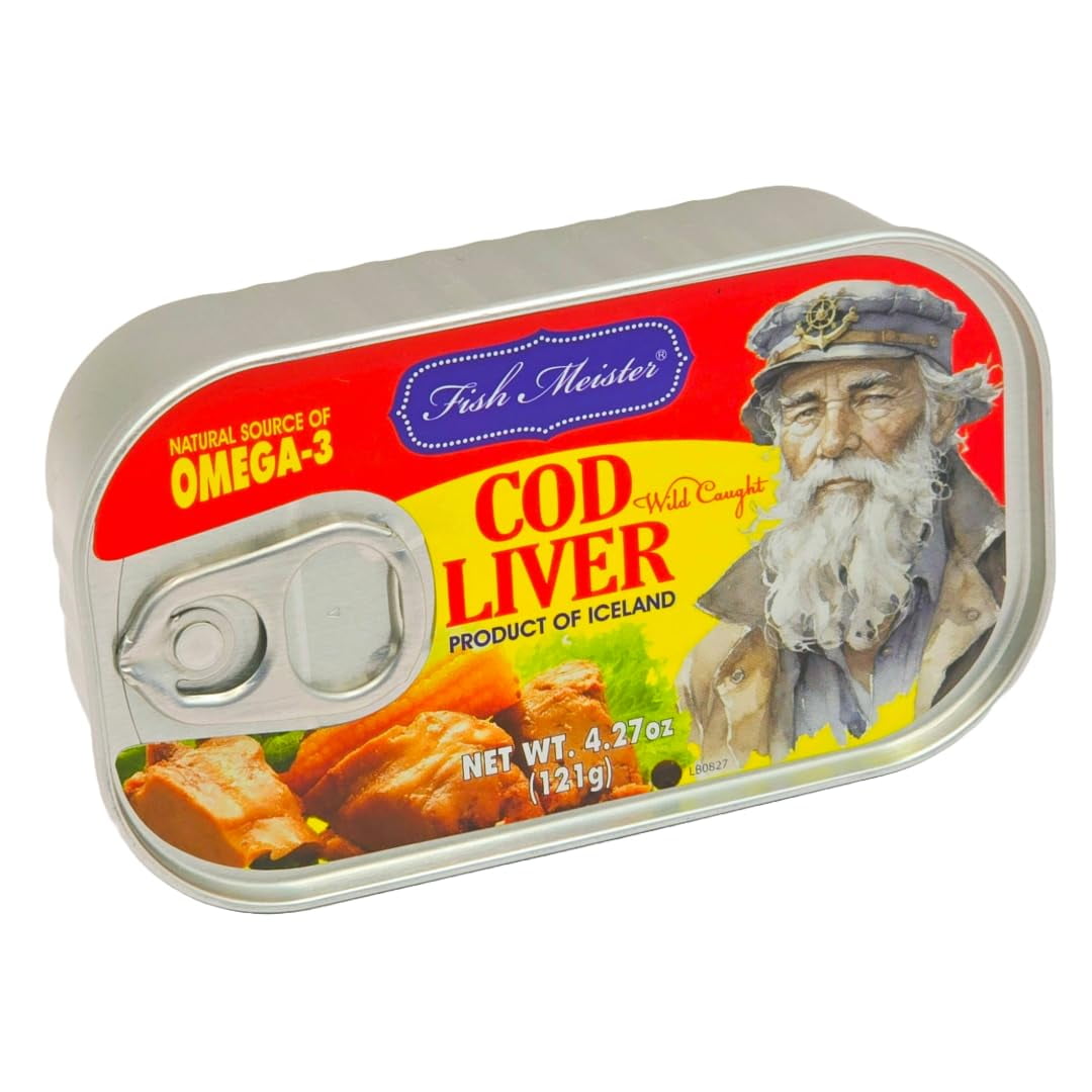 Fish Meister - Authentic COD LIVER Canned in Oil 4.27oz/121g | Natural Source of Omega-3, Rich in Vitamins A&D | Product of ICELAND - 6 Pack