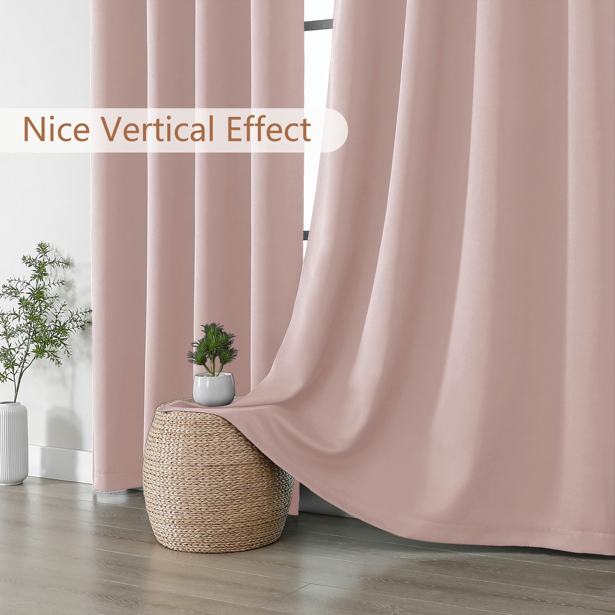 OVZME Kalme Blush Grommet Blackout Curtains 63 Inch Length, 2 Panels Set Thermal Insulated Room Darkening Window Drapes for Bedroom Living Room, Each W40xL63 Inch, Blush