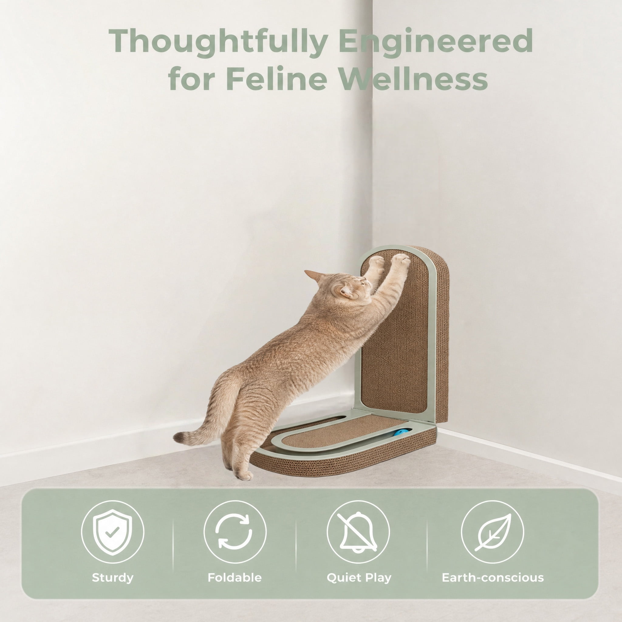 Cat Scratcher Cardboard Ball Track Toys, Interactive Toy Lounger House Scratching Lounge Bed Foldable Scratch Pad Nest for Kitty, Indoor Cats