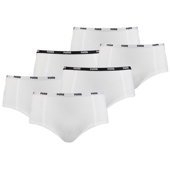 Puma Ladies Iconic Mini Shorts, Pack Of 6 - Soft Cotton Stretch White S (Small)