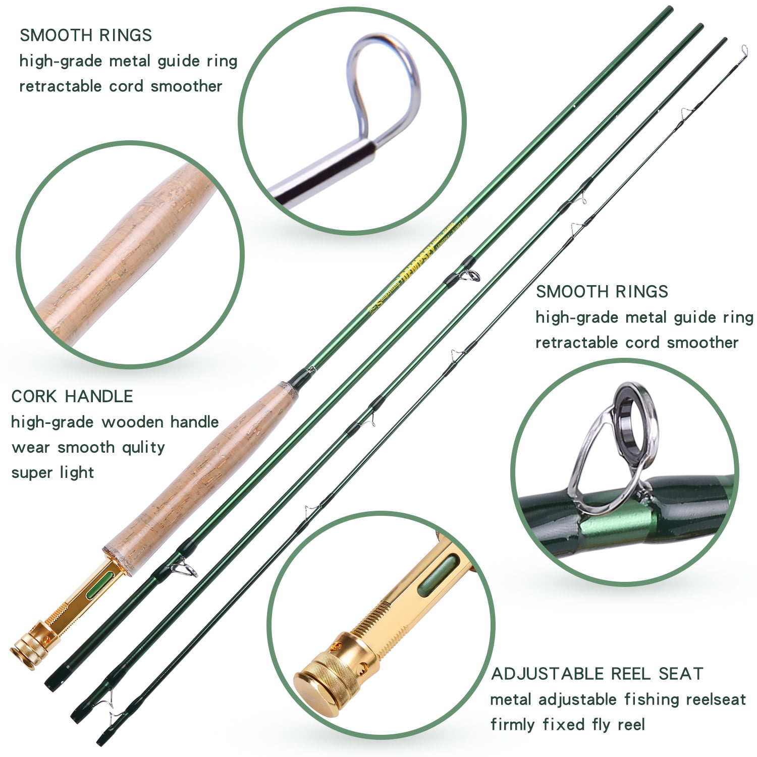 Sougayilang Fly Fishing Rods 9FT 4 Piece Soft Cork Handle Fishing Pole  Carbon Fiber Fly Rod River Lake Fishing 