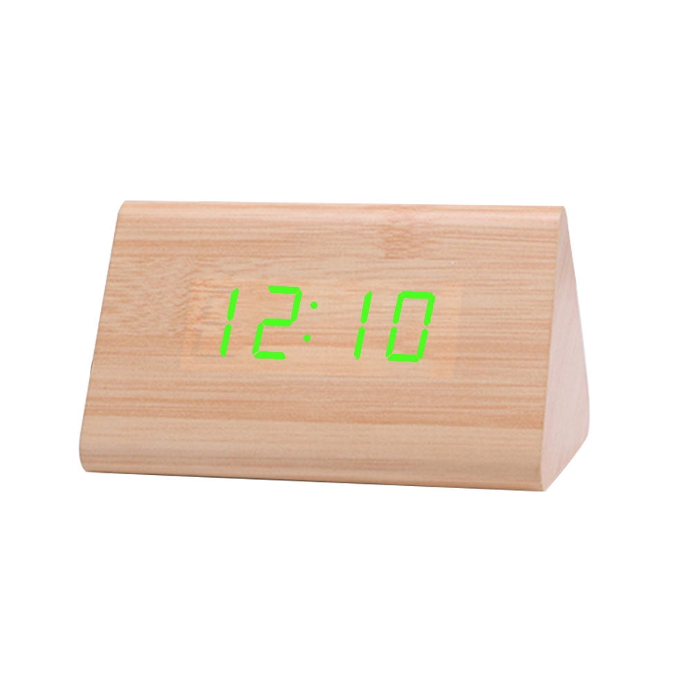 QILIN Digital Wooden USB LED Night Light Alarm Clock Thermometer