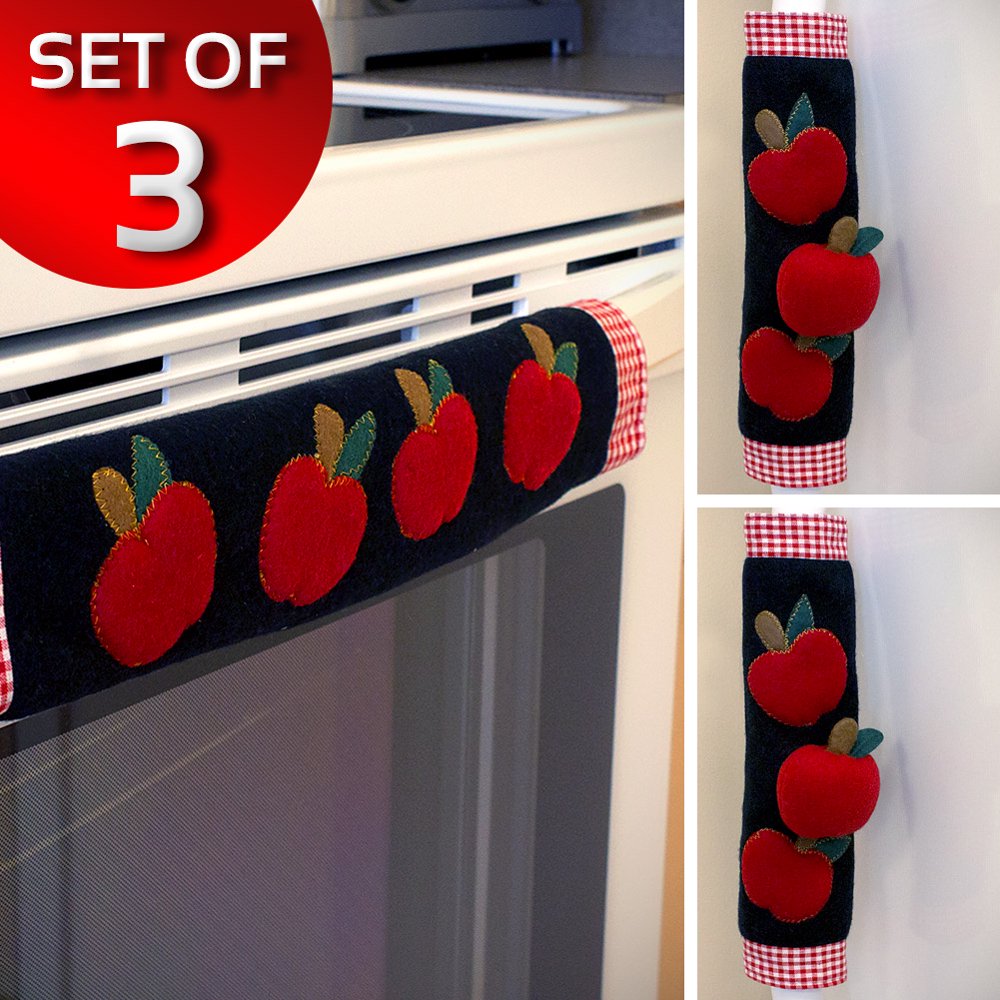 Set Of 3 Kitchen Appliance Handle Covers W/ Apple Design