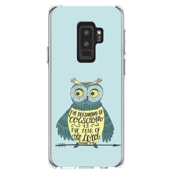 DistinctInk Clear Shockproof Hybrid Case for Samsung Galaxy S9  PLUS (6.2" Screen) - TPU Bumper, Acrylic Back, Tempered Glass Screen Protector - Proverbs 9:10 - Beginning of Wisdom is Fear of Lord