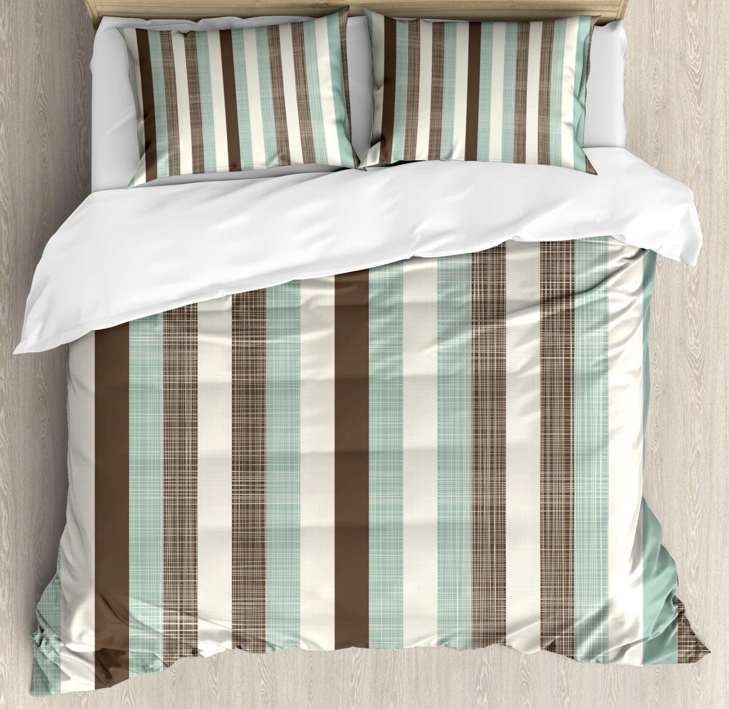 Retro Duvet Cover Set, Classical Vertical Stripes Fabric Texture Image Old Fashioned Display