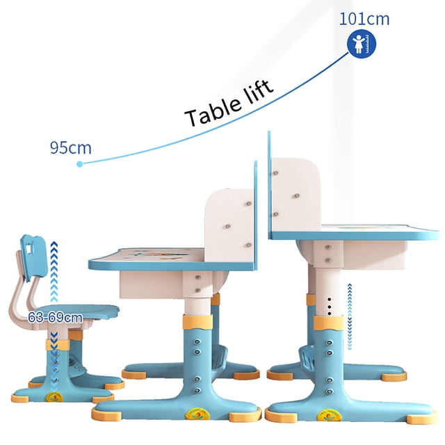 Bureau et Chaise d'Étude pour Enfants Dessin Animé Hauteur Réglable et Design Multi-Compartiments