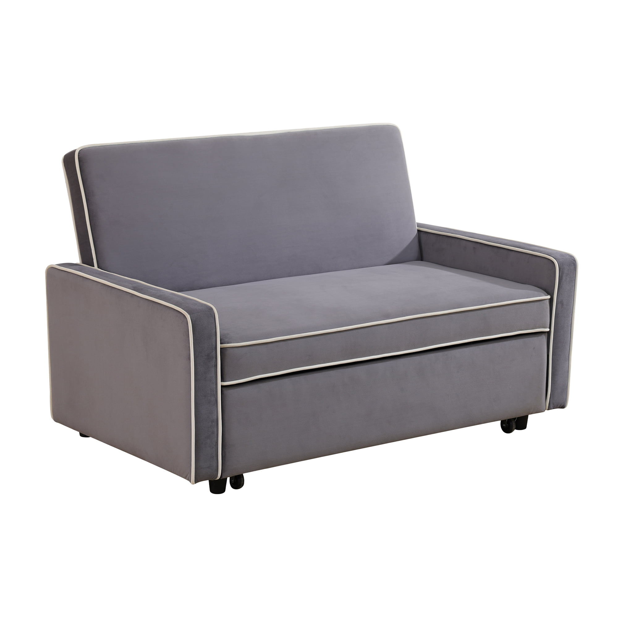 DOMETOUR Convertible Sofa Bed Sleeper Sofa, 3 in 1 Futon Sofa Bed with Pullout Sofa Bed Couch, Loveseat Sleeper Grey Flannel Sofa Bed with 2 Seat for Living Room, RV, Bedroom and Small Space