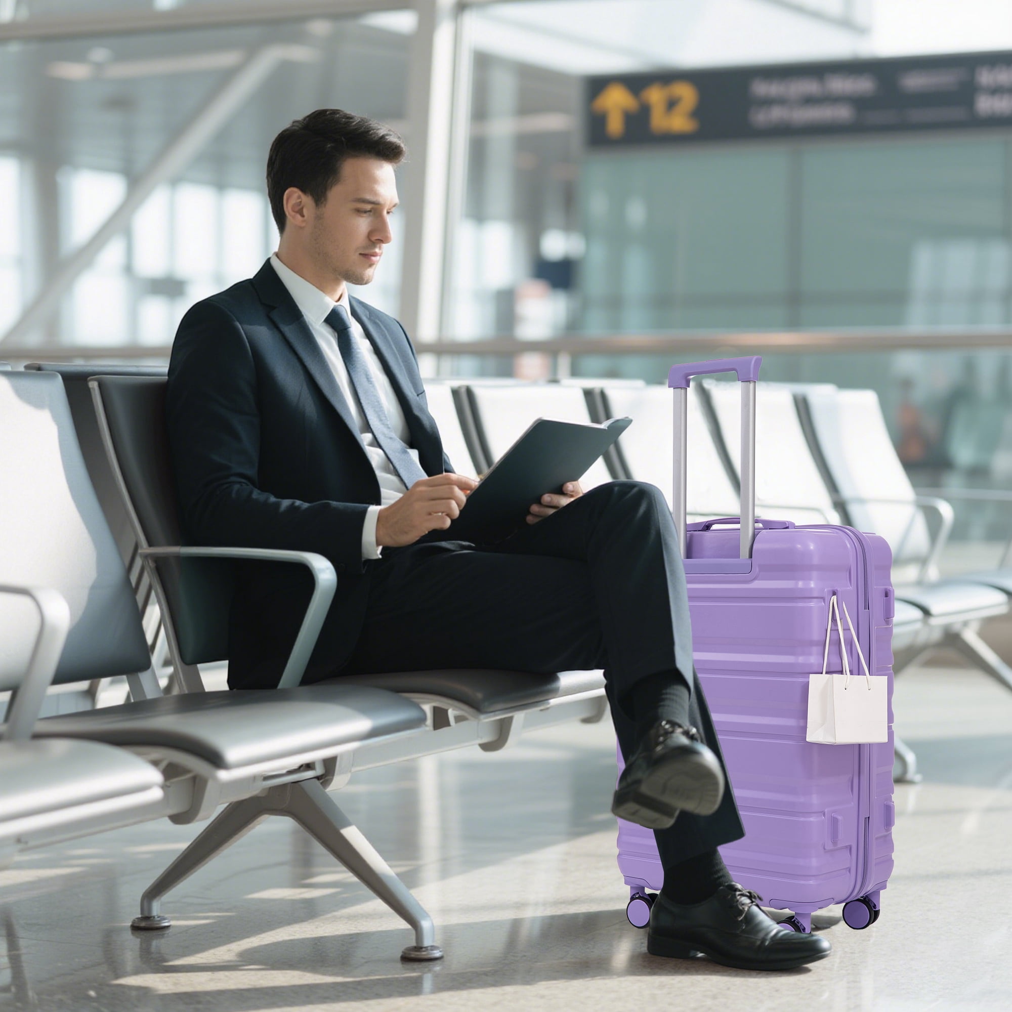 20"/24"/28" 3 pcs/set in ABS Spinner Wheel Luggage, Carry on Suitcase, Matching Color, Combination Lock (Blue+Purple)