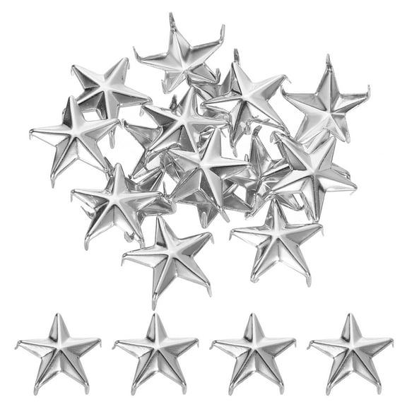 100Pcs Star Studs Rivets, 15mm Metal 5-Claw Nailhead Punk Rivet Stud, Silver