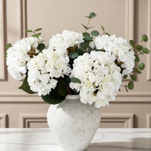 Arreglo floral artificial de hortensias RyddeligHome de 5 cabezas
