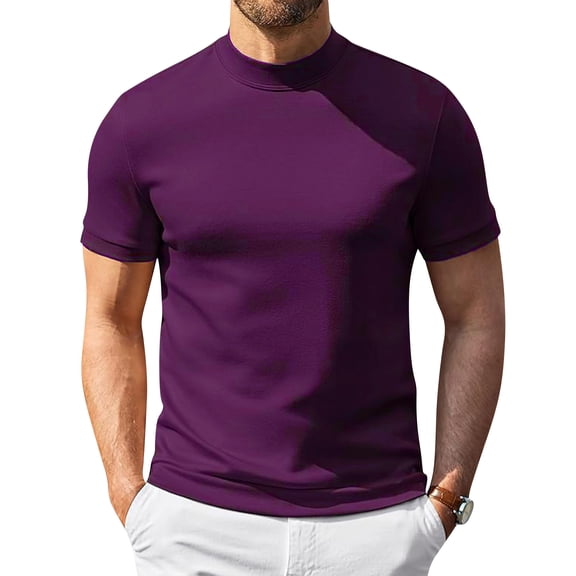 CIENVNSTG Mens Summer Tops Solid Color Mock Neck Short Sleeve T‑Shirts Lightweight Breathable Slim Fit Basic Casual Tee Tops for Daily Outdoor Street Wear Deep Red S